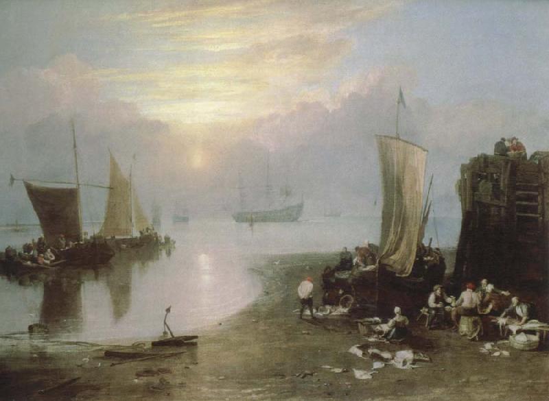 J.M.W. Turner sun rising through vapour:fishermen cleaning and selling fish oil painting image